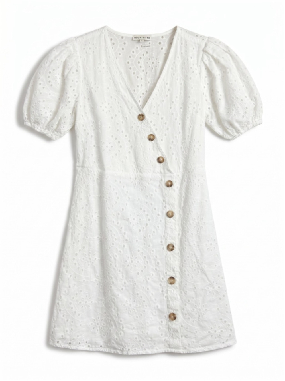 Anthropologie MOON RIVER White Eyelet Puff Short Sleeves Mini Dress, Sz M